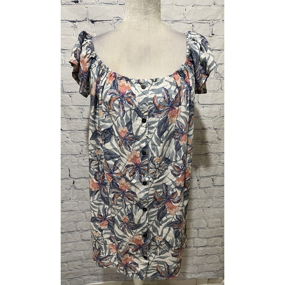 Rip Curl Womens Floral Print Button Down Short Sleeve Mini Dress Large